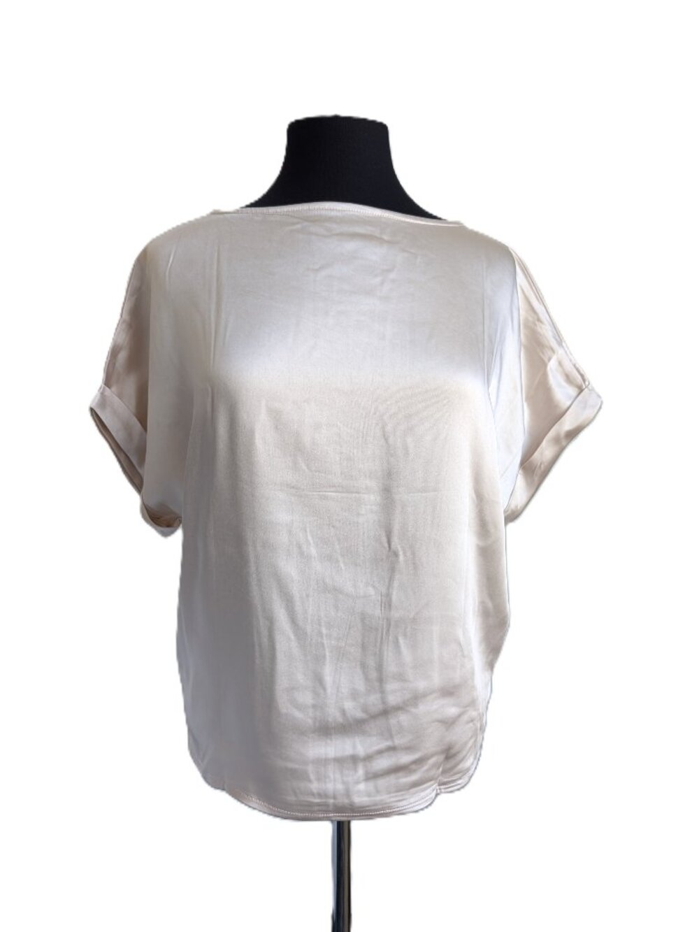 NWOT Champagne Satin-Finish Boxy Top | Boat Neck | Dolman Sleeve | Medium